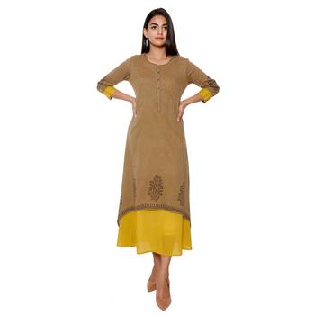 Women Mahendi Green Handblock Double Layer Cotton Kurta 5