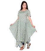 Women Green Printed Long Rayon Modal Kurta