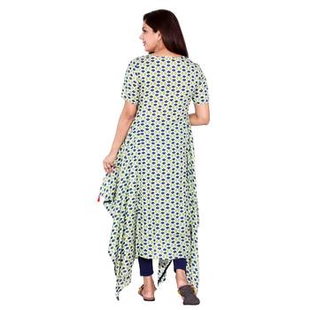Women Green Printed Long Rayon Modal Kurta 2