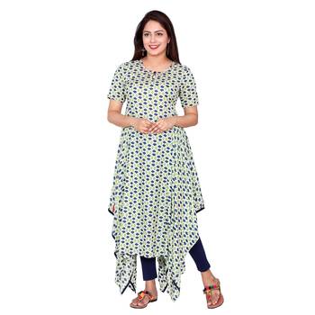 Women Green Printed Long Rayon Modal Kurta 3