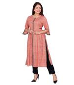 Women Peach Printed Double Layered Cotton Kurta