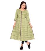 Women Pista Green Printed Double Layered Cotton Kurta