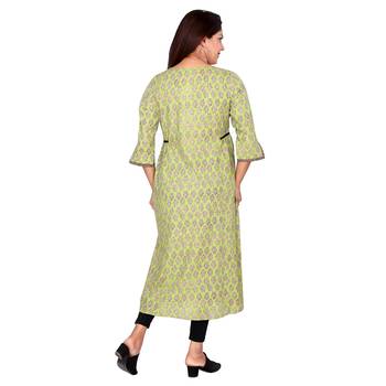 Women Pista Green Printed Double Layered Cotton Kurta 3