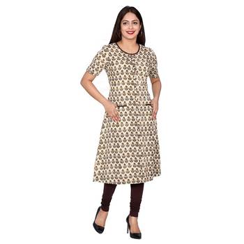 Women Mustard Bagru Print Cotton Kurta 1
