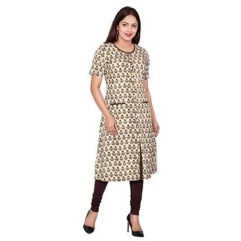 Women Mustard Bagru Print Cotton Kurta 2