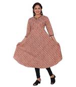 Women Orange Printed Cotton Long Kurta