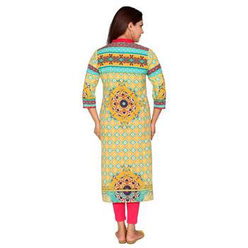 Women Mustard Printed Cotton Kurta 2