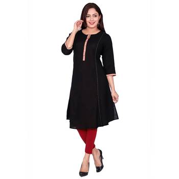 Women Black Solid Cotton Kurta 1