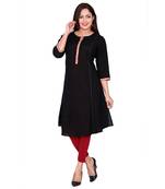 Women Black Solid Cotton Kurta
