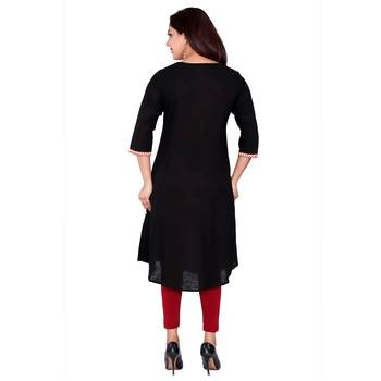 Women Black Solid Cotton Kurta 3