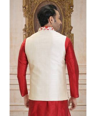 white hand woven bhagalpuri silk nehru jacket 2
