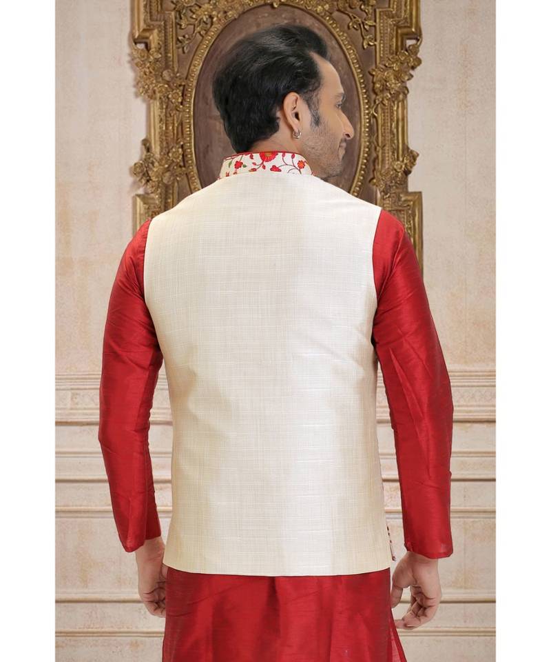 white hand woven bhagalpuri silk nehru jacket