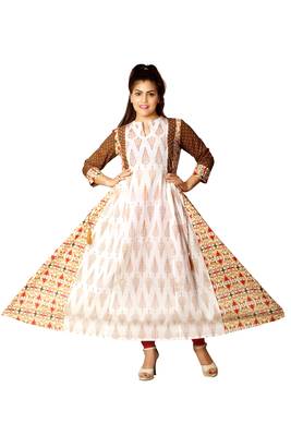White & Mustard Printed Anarkali For Women 1