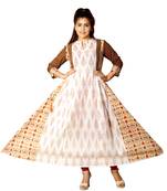 White & Mustard Printed Anarkali For Women