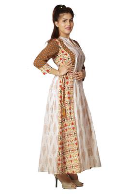 White & Mustard Printed Anarkali For Women 2