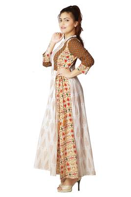 White & Mustard Printed Anarkali For Women 3