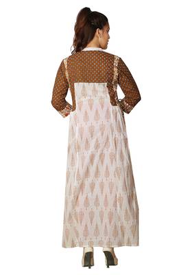 White & Mustard Printed Anarkali For Women 4
