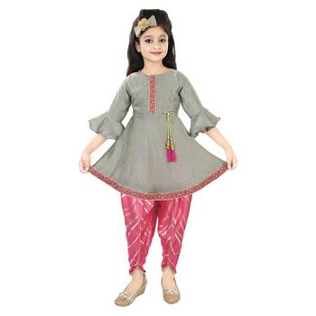 Grey Silk Suit And Pink Satin Foil Printed Dhoti With Embroidery 1