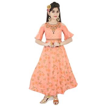 Pink Embroidered And Printed Party Gown 1