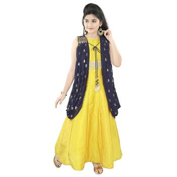 Gold And Blue Embroidered Jacket Look Gown 1