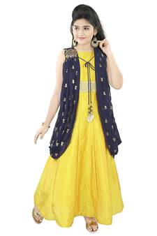 Gold And Blue Embroidered Jacket Look Gown