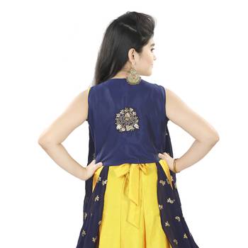 Gold And Blue Embroidered Jacket Look Gown 2