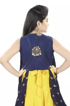 Gold And Blue Embroidered Jacket Look Gown