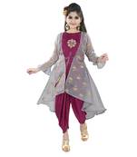 Maroon Silk Embriodred Dhot Suit With Tissue Embroidered Jacket