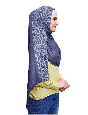 Justkartit Embroidery Soft Cotton Scarf Hijab For Women (Denim) 2
