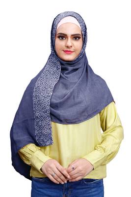 Justkartit Embroidery Soft Cotton Scarf Hijab For Women (Denim) 3