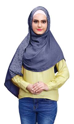 Justkartit Embroidery Soft Cotton Scarf Hijab For Women (Denim) 1