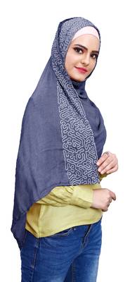 Justkartit Embroidery Soft Cotton Scarf Hijab For Women (Denim) 5