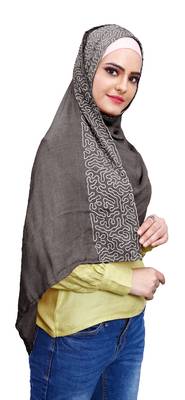 Justkartit Metallic Grey Color Soft Cotton Women Embroidery Scarf Dupatta 5