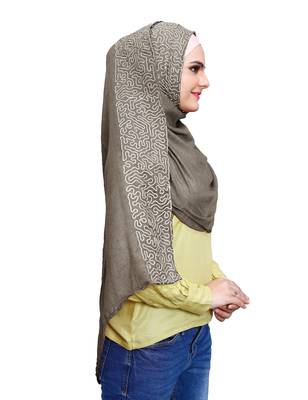 Justkartit Embroidery Soft Cotton Scarf Hijab For Women (Olivegrey) 2
