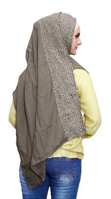 Justkartit Embroidery Soft Cotton Scarf Hijab For Women (Olivegrey) 3