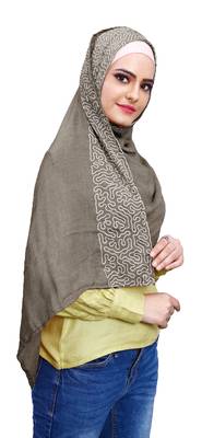 Justkartit Embroidery Soft Cotton Scarf Hijab For Women (Olivegrey) 4