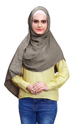 Justkartit Embroidery Soft Cotton Scarf Hijab For Women (Olivegrey) 5