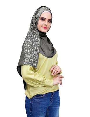 Justkartit Embroidery Soft Cotton Scarf Hijab For Women (Grey) 1