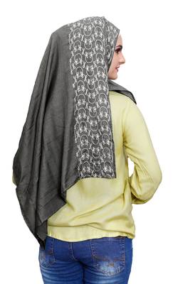 Justkartit Embroidery Soft Cotton Scarf Hijab For Women (Grey) 2