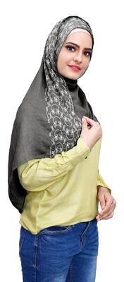 Justkartit Embroidery Soft Cotton Scarf Hijab For Women (Grey) 3