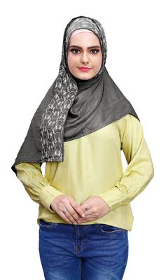 Justkartit Embroidery Soft Cotton Scarf Hijab For Women (Grey) 4