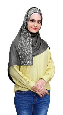 Justkartit Embroidery Soft Cotton Scarf Hijab For Women (Grey) 5