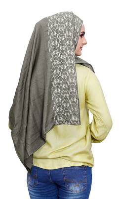 Justkartit Metallic Grey Color Women Rayon Cotton Embroidery Scarf Hijab Dupatta 2