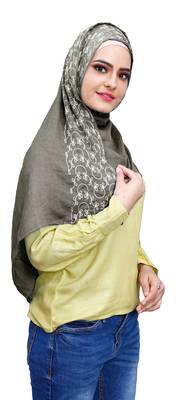 Justkartit Metallic Grey Color Women Rayon Cotton Embroidery Scarf Hijab Dupatta 3