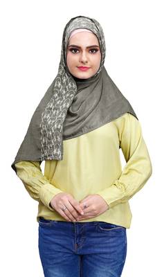 Justkartit Metallic Grey Color Women Rayon Cotton Embroidery Scarf Hijab Dupatta 4