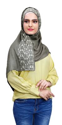 Justkartit Metallic Grey Color Women Rayon Cotton Embroidery Scarf Hijab Dupatta 5