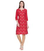Red Gold Print Cotton Kurta For Women