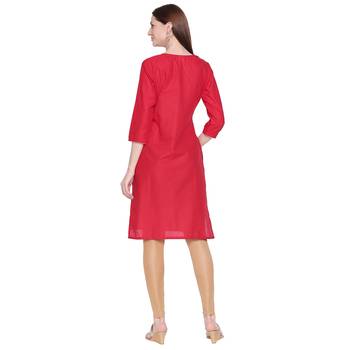Red Gold Print Cotton Kurta For Women 4