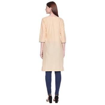 Beige and Blue Geometric Printed Cotton Kurta For Wome 4