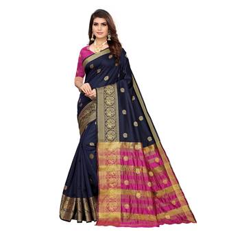Blue woven cotton silk saree with blouse 1